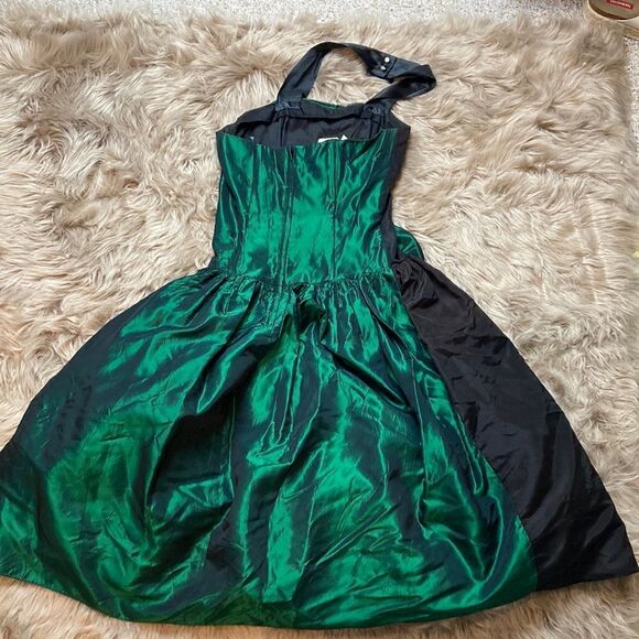 Gunne Sax By Jessica McClintock 80’s-90’s Halter Taffeta Green Bow Dress - Picture 2 of 16